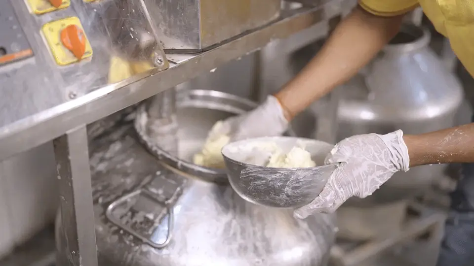 Fresh butter lifted out of the Bilona churn